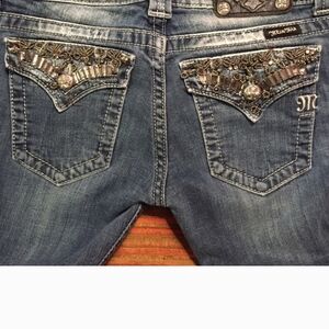 MISS  ME Blue Embellished Jeans Exellent Condition CUT BOOT INSEAM 33